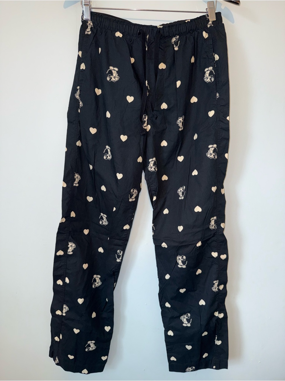 GAP Black Pajama Pants with Cream Heart Print